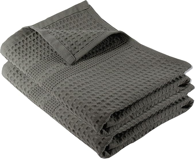 GILDEN TREE Waffle Hand Towels for Bathroom Quick Dry Towel Super Absorbent Thin 100% Cotton Lint Free, Hand Towels for Bathroom Set of 2, Classic Style (Stone)