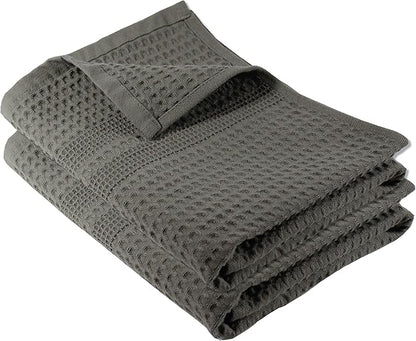 GILDEN TREE Waffle Hand Towels for Bathroom Quick Dry Towel Super Absorbent Thin 100% Cotton Lint Free, Hand Towels for Bathroom Set of 2, Classic Style (Stone)