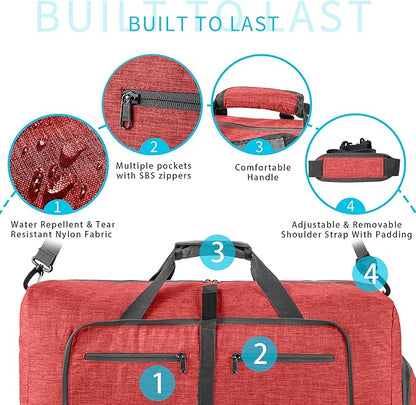 Vomgomfom 65L/85L/115L Foldable Travel Duffle Bag, Lightweight Checked Luggage with Shoe Compartment, Water-Resistant Weekender Overnight Bag for Men & Women