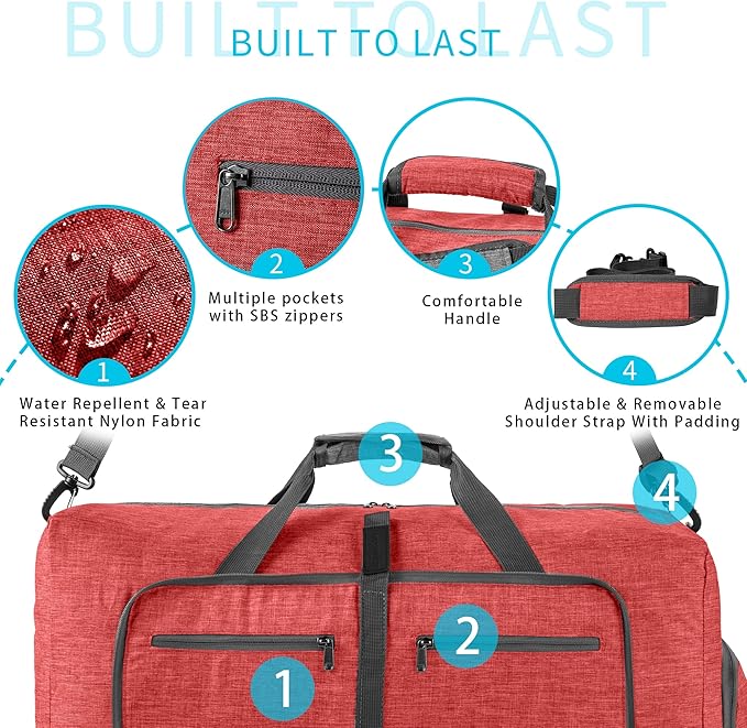 Vomgomfom 65L/85L/115L Foldable Travel Duffle Bag, Lightweight Checked Luggage with Shoe Compartment, Water-Resistant Weekender Overnight Bag for Men & Women