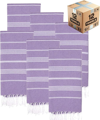 Turkish Beach Towels, Bulk Case of 12 | Oversized, Quick Dry, Sand Free | 100% Cotton, Large 38x71 Towels for Beach, Pool, Travel | Ultra-Soft, Compact, Absorbent | Purple