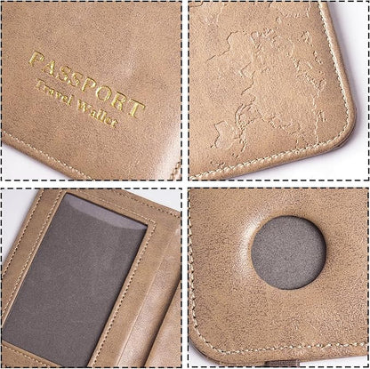 QIELIZI Passport Holder with Airtag Slot, Airtag Passport Wallet for Men Women, Slim Leather Passport Holder Case Family for Travel Anti-Lost(1-Yellow Grey)