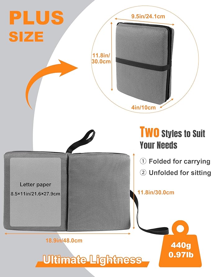 Airplane Seat Cushion Portable Travel Cushion for Comfort Foldable Stadium Pad with Breathable Fabric Seat Pad Perfect for Long Flights, Office, Bleacher, Camping