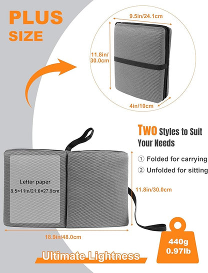 Airplane Seat Cushion Portable Travel Cushion for Comfort Foldable Stadium Pad with Breathable Fabric Seat Pad Perfect for Long Flights, Office, Bleacher, Camping
