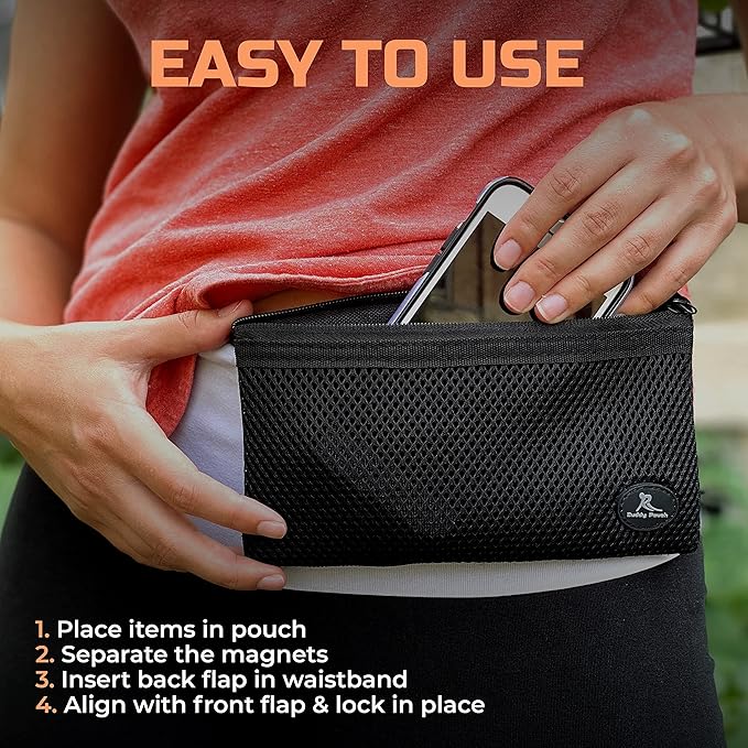 Running Buddy Fanny Pack Waist Bag - Magnetic Closure Workout Belt - Water-Resistant Pocket for Belt Bag Essentials - Side-Zipper Headphone Port for Fanny Packs for Women - XXL, Black, 7 x 4 in