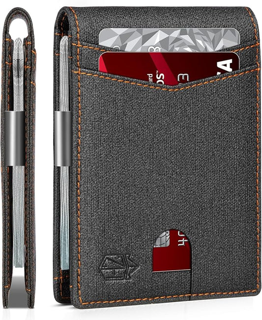 Zitahli Money Clip Wallets for Men,Slim Bifold Wallet 10-12 Cards, Mens Leather Wallet with ID Window,RFID Blocking Thin Minimalist Credit Card Holder,Gifts for Him