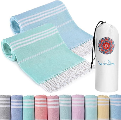 2 Packs Turkish Beach Towels Quick Dry Sand Free Soft Absorbent Adult Oversized Bath Pool Swim Towel Lightweight Thin Fast Drying Over The Lounge Chair Towel Sand Repellent Anti Vacation Essentials