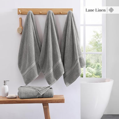 LANE LINEN 100% Cotton Bath Towels Set of 4 (28"x54") - Zero Twist, Mercerized Cotton Extra Large Bathroom Towel Sets - Quick Dry, Soft & Absorbent Grey Towels Set - Pre Shrunk, Fade Resistant - Grey