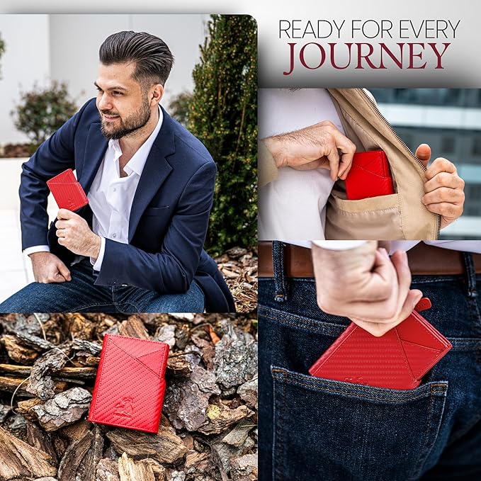 BULL GUARD Trifold RFID Blocking Front Pocket Wallet for Men, Secured Card Slots & Coin Pocket with Magnetic Closure, Durable & Modern Leather Design in Carbon Red Passion