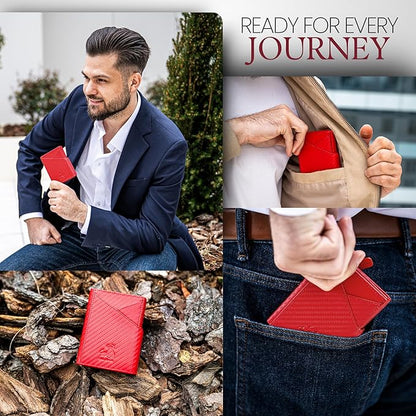 BULL GUARD Trifold RFID Blocking Front Pocket Wallet for Men, Secured Card Slots & Coin Pocket with Magnetic Closure, Durable & Modern Leather Design in Carbon Red Passion