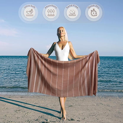 Turkish Beach Towel Compact & Quick Dry Oversized (39" x 71") - Compact, Versatile and Functional as Beach and Picnic Blanket, Travel, Yoga and Bath Towel - Brick