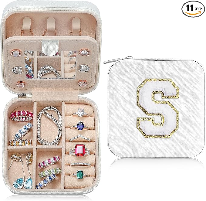 Parima Christmas Stocking Stuffers Gifts for Teenage Girls, Women | Proposal Unique Travel Essentials Small Jewelry Box Case-Initial S White