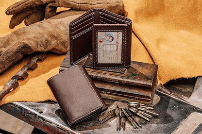 House of Jack Co. Dutton RFID Trifold Wallet for Men with Flip Out ID, Full Grain Cowhide Leather Wallet, Brown