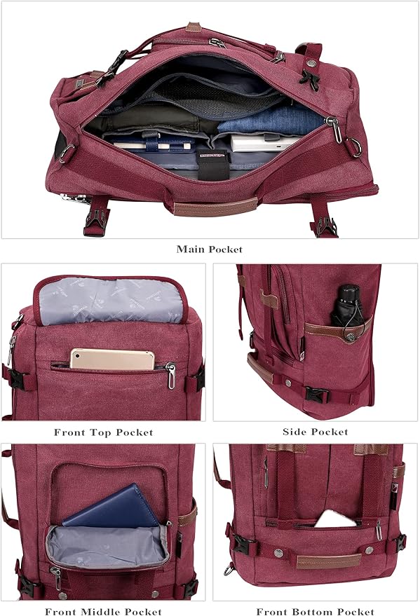 WITZMAN Canvas Backpack Vintage Travel Backpack Large Laptop Bags Convertible Shoulder Rucksack(A519-2 Red)