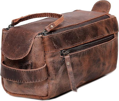 cuero Genuine Buffalo Leather Unisex Toiletry Bag Travel Leather Dopp Kit Made With High Class Buffalo Leather