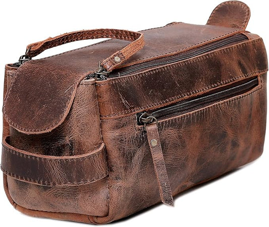 cuero Genuine Buffalo Leather Unisex Toiletry Bag Travel Leather Dopp Kit Made With High Class Buffalo Leather