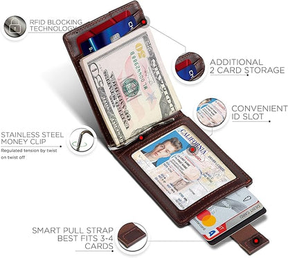 SERMAN BRANDS RFID Blocking Slim Bifold Genuine Leather Minimalist Front Pocket Wallets for Men with Money Clip Thin Mens