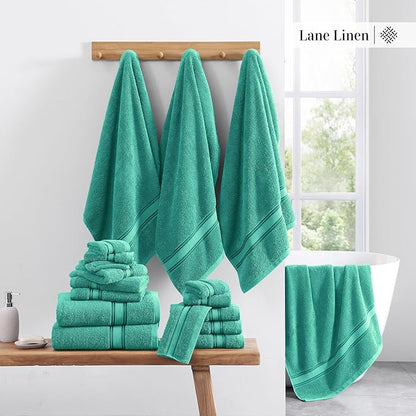 LANE LINEN Luxury Bath Towels Set - 6 Piece, 100% Cotton, Zero Twist, Quick Dry, Absorbent, Super Soft 2 Bath Towels, 2 Hand Towels, 2 Wash Cloths: Teal
