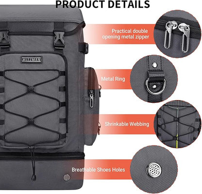WITZMAN Travel Backpack for Men Women Carry on Bags for Airline Approved Convertible Duffle Luggage Backpack Shoe Compartment（B691 Silvery Grey）