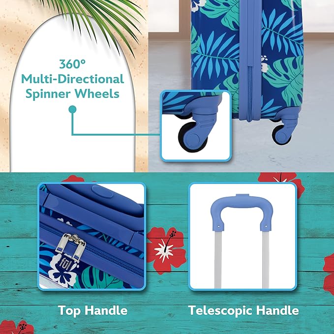 FUL Disney Stitch 21 Inch Kids Carry On Luggage, Hardshell Rolling Suitcase with Spinner Wheels, Blue