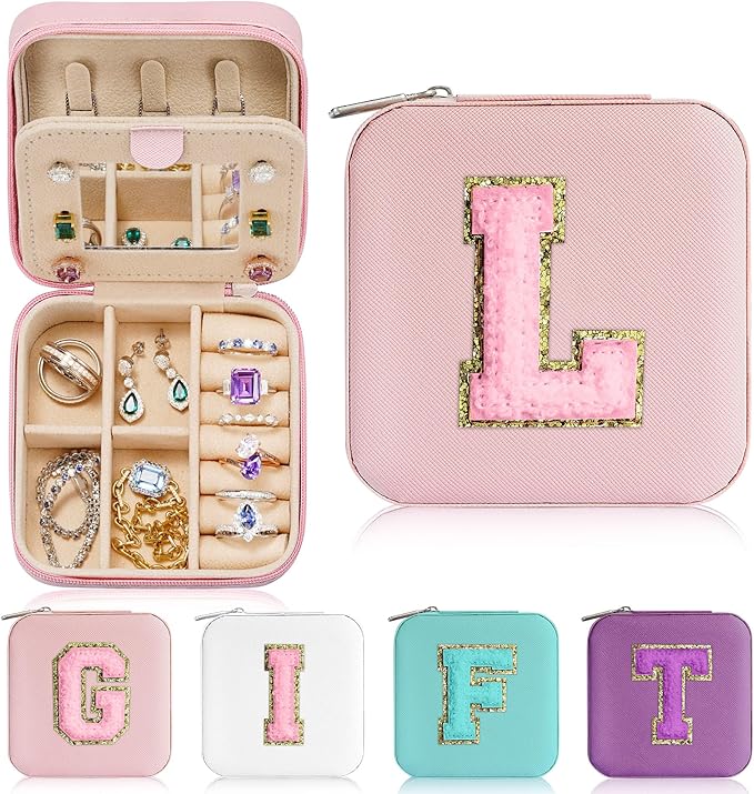Parima Women's Mini Jewelry Case - L Initial, Pink - Perfect for Travel, Gifts