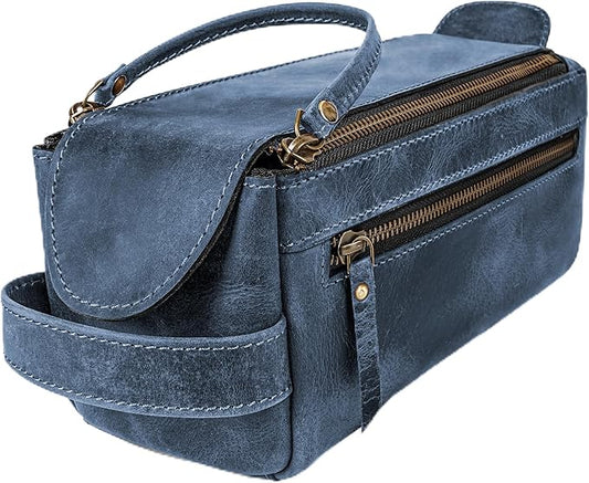 LUXEORIA Genuine Leather Toiletry Bags for Men and Women, Handmade Premium Leather Dopp Kit and Shaving Bag, Cosmetic Bag for Womens and Mens, Travel Essentials & Organizers