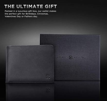 SERMAN BRANDS 2 ID Window Wallet for Men RFID Blocking Leather, Bifold Top Flip, Extra Capacity Travel Wallet