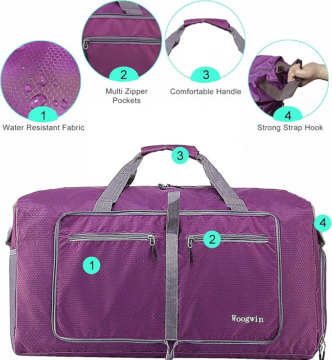 Woogwin Travel Duffel Bag Large Foldable Waterproof Overnight Bag for Beach Swim Bags Pool Sports Gym