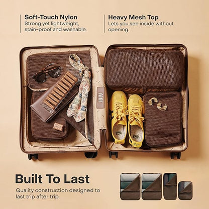 Packing Cells - 4 Set Packing Cubes Luggage Organizer Bags (S, M, 2 x L), Must-Have Suitcase Organizer for Travel, Road Trip & Camping Accessories, Stain-proof, Washable, 3 Sizes - Dark Brown