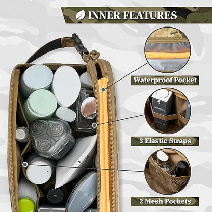 PAVILIA Tactical Toiletry Bag for Men, Travel Hygiene Bag, Military Gear Dopp Kit, Water Resist Molle Accessories Pouch, Mens Shaving Essentials, Gym Bathroom Shower Small Toiletries Tool EDC, Camo