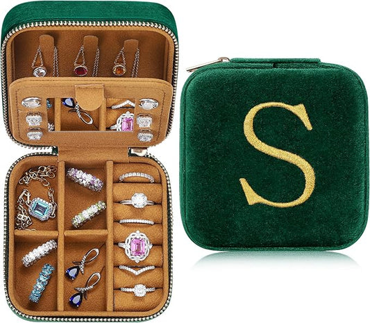 Parima Gift for Women - 21st 30th 40th 50th 60th 70th Birthday Gifts for Women Her, Personalized Birthday Gifts Idea, Jewelry Box Travel Jewelry Case - Letter S, Green