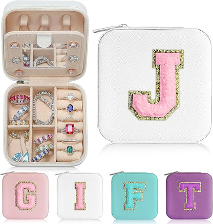 Parima Travel Jewelry Organizer Box for Girls & Women | Personalized Jewelry Boxes | Necklace, Earring & Ring Box - Letter J, White