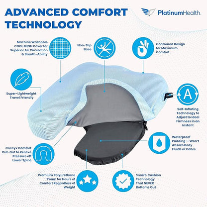 Air-Logic Smart-Cushion Premium Seat Cushion. User Adjustable Comfort. Never Bottoms Out. Self-Inflating Air/Foam Technology. Coccyx Cutout, Relieves Sciatica, Back/Tailbone Pain. Free Carry Bag (1)