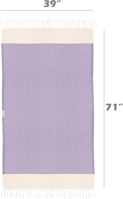 Bazaar Anatolia Turkish Beach Towel 100% Cotton Bath Towels 71x39 Quick Dry Sand Free Lightweight Large Oversized Herringbone Purple