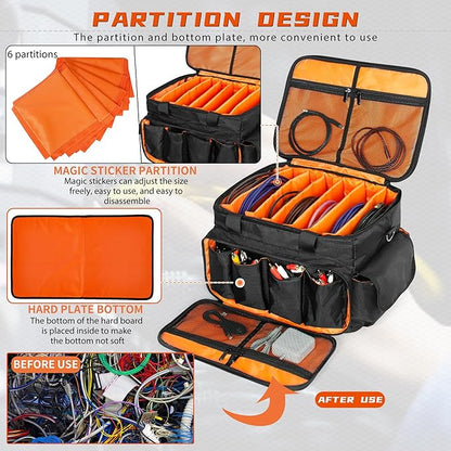 DJ Cable File Bag With Adjustable Dividers, Dj Gig Bag for Cables, Cords, DJ Gear, Sound Instrument and Accessories, Cable Organizer Bag 16L x 11W x 12H inch