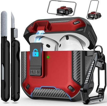 RFUNGUANGO Compatible AirPods 4th Generation Protective Case with Phone Holder and Compatible Back Magnetic Suction Function, Suitable for AirPods 4th Case-Red