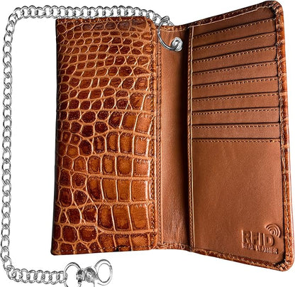 IBRO VINTAGE Motorcycle Chain Wallet for Men – Premium Cowhide Leather, RFID Tri-Fold Biker Wallet with Heavy Duty Chain for Bikers Truckers & Hunters, Credit Card Money Organizer Long Wallet