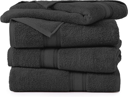 LANE LINEN Large Cotton Bath Sheets, Extra Large Quick Dry Towels, Zero Twist, 4 Piece Set, Super Soft, Highly Absorbent, Black