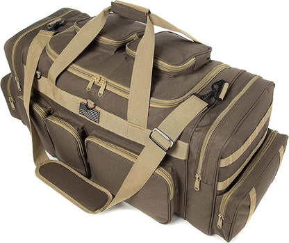 K-Cliffs Tactical Range Duffel Heavy Duty Large Gear Duffle Durable Quality Travel Sports Gym Equipment Bag Military Molle with Lockable Zippers with US Flag Patch 33 Inch Khaki