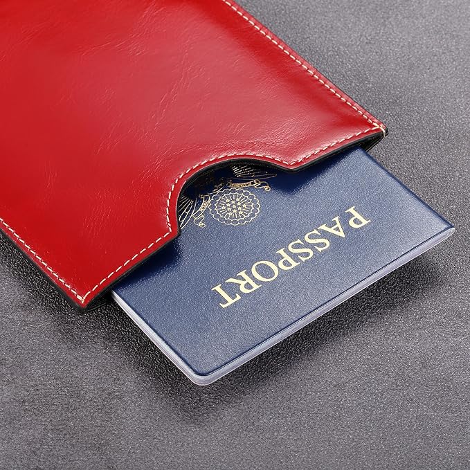 HISCOW Minimalist Passport Sleeve - Italian Calfskin (Antiqued Red)