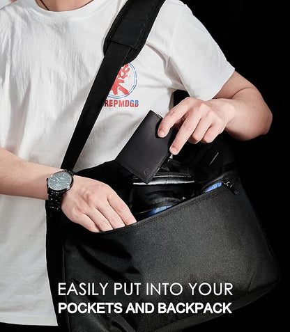 Mens Wallet Card Holder for AirTag, Leather Smart Wallet for Men, Airtag Wallet Pop Up Wallet, RFID Blocking, Slim, Carbon Fiber, Minimalist - 10-14 Card Capacity | ID Window | Cash Slot (Black)