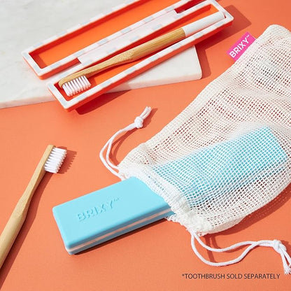 BRIXY Toothbrush Container, Silicone Travel Case, Portable Holder for Manual Toothbrushes, Bathroom, Camping, Vacation, Business Trip, Durable Silicone, Seals Magnetically, 2Pack