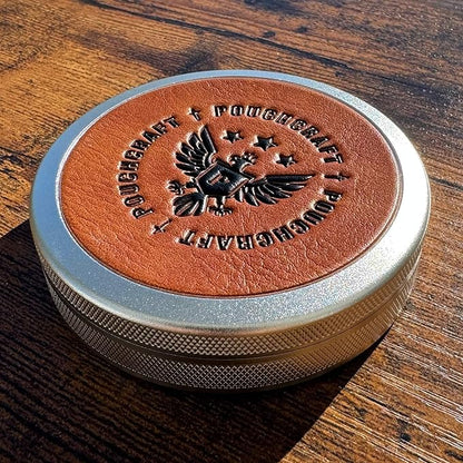 Leather-Faced Metal Pouch Can | Metal Container | Slim EDC Pocket Tin | Airtight & Moisture-Resistant | Daily Organizer | Pill Case & Travel Tin | Father’s Day Gift for Dad | (Insignia Ed, Silver)