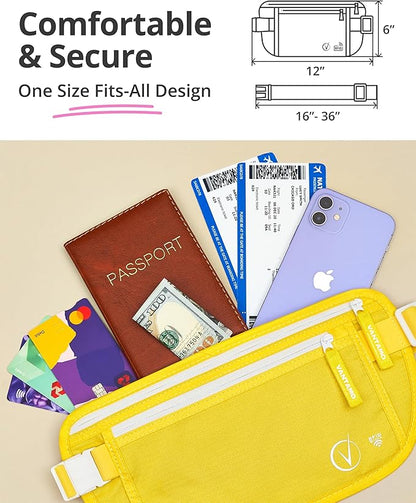 Vantamo Money Belt with RFID For Men & Women, Hidden Passport Holder for Travel, 2 Compartment Travel Fanny Pack for Women Anti Theft