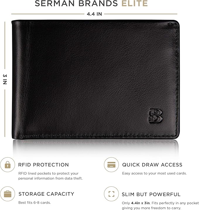 SERMAN BRANDS Mens Slim Bifold Wallet RFID Blocking Minimalist Front Pocket Wallets for Men - Thin & Stylish