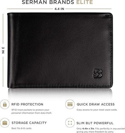 SERMAN BRANDS Mens Slim Bifold Wallet RFID Blocking Minimalist Front Pocket Wallets for Men - Thin & Stylish