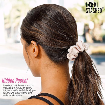 3-PACK Suede Hair Tie Scrunchies for VSCO Girls & Women, THE ORIGINAL HIDDEN POCKET SCRUNCHIE with Zipper Pocket Storage, Accessories, Small Items, Keys, Money (Pastel)