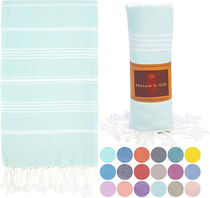 Beach Towel 100% Cotton Turkish Beach Towel Adult 38x70 Inch Pre-washed Absorbent Extra Large|Sand Free Quick Dry BathTowels|Lightweight Blanket|Travel Cruise Camping Spa Gym Yoga Towel|Fair Aqua