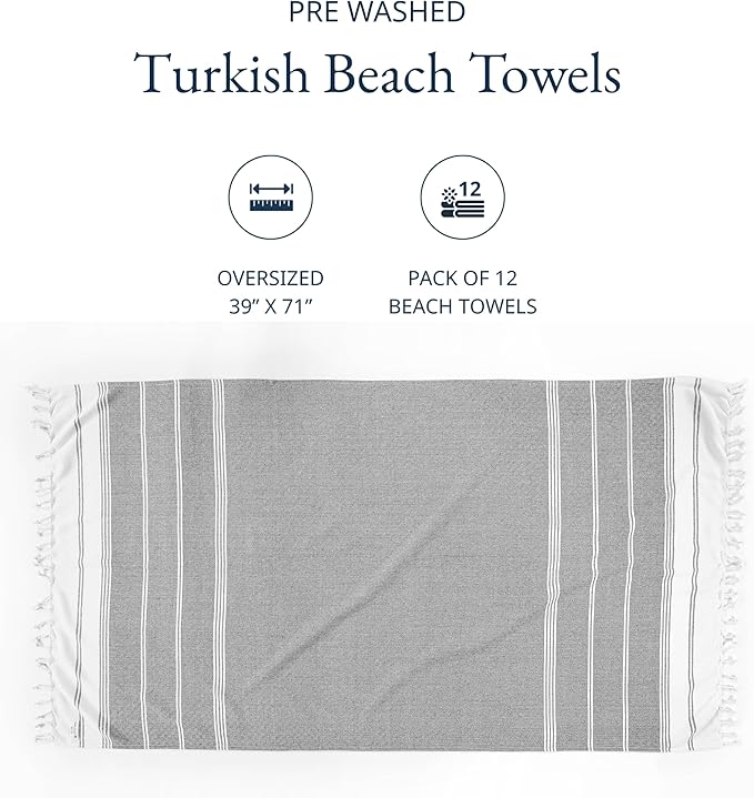 LANE LINEN 12 Pack Oversized Beach Towels – Pre-Washed, Quick Dry, Lightweight Travel Pool Towels for Adults, 39"x71" – Oceanic Twelve