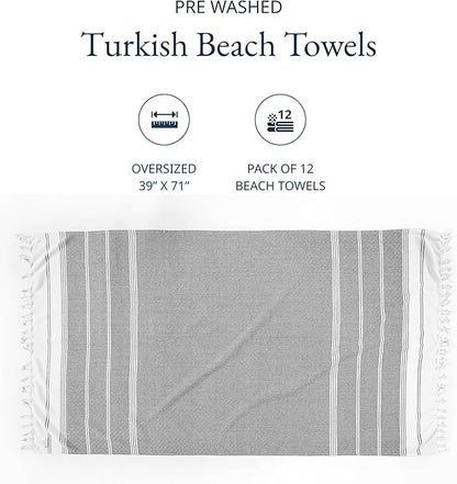 LANE LINEN 12 Pack Oversized Beach Towels – Pre-Washed, Quick Dry, Lightweight Travel Pool Towels for Adults, 39"x71" – Oceanic Twelve